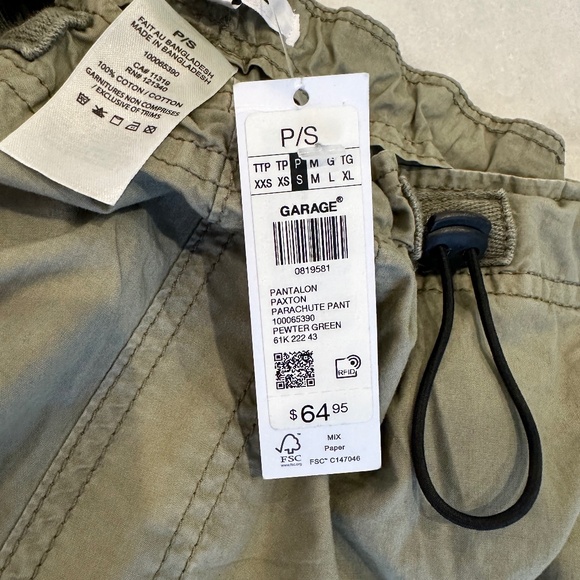 Garage Parachute Pant Pewter Green NWT Size S - Picture 3 of 5